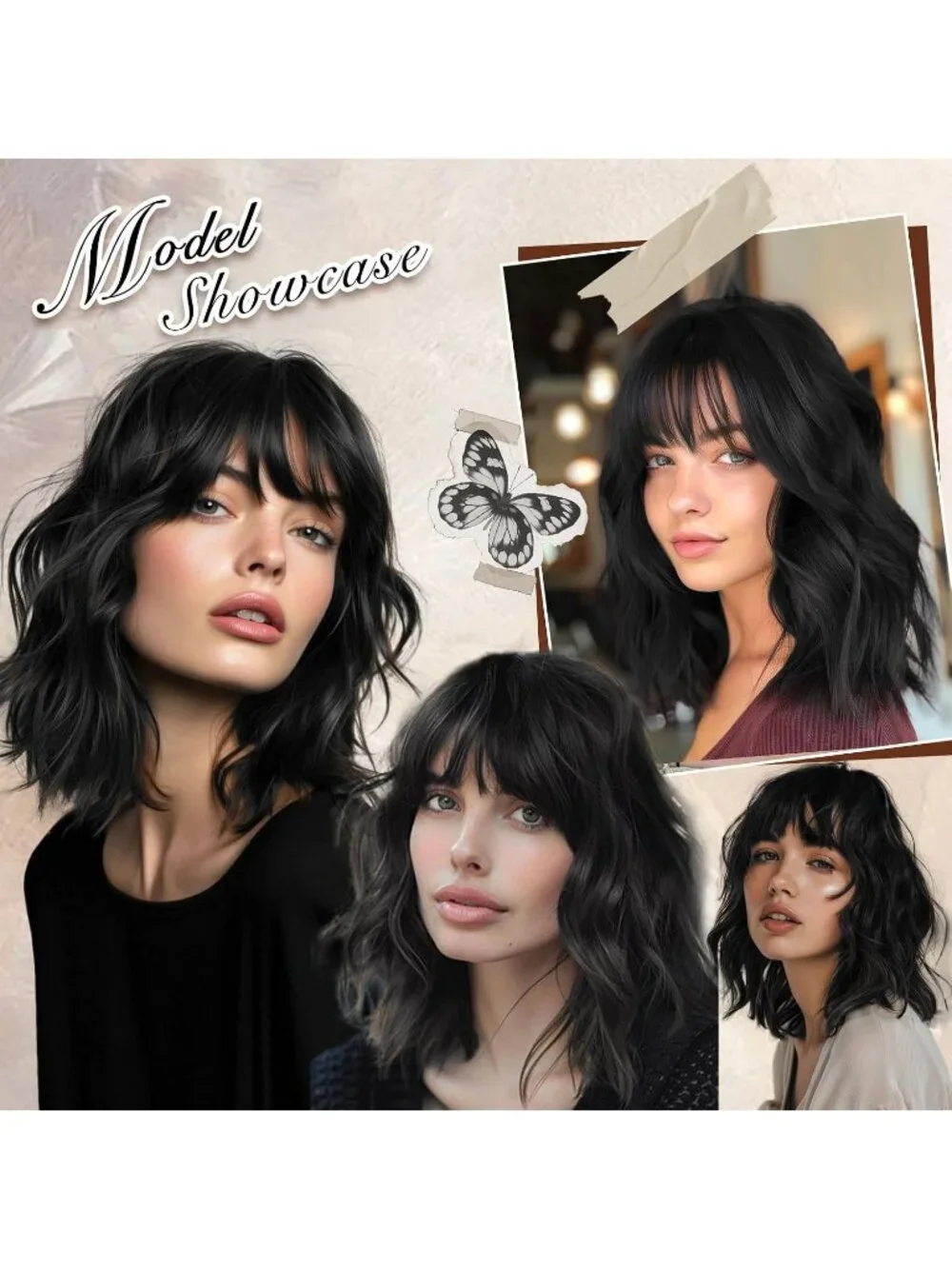 Women's Black 14 Inch Heat Resistant Synthetic Fiber Shoulder Length Wigs